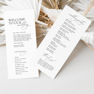 Simple Modern Calligraphy White Wedding Programme