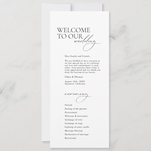 Simple Modern Calligraphy White Wedding Programme (Voorkant)