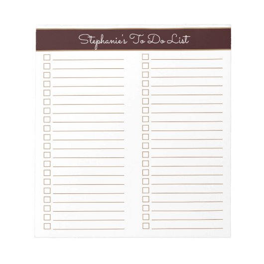 Simple Modern Chocolate Brown Two Column Checklist Notitieblok (Voorkant)