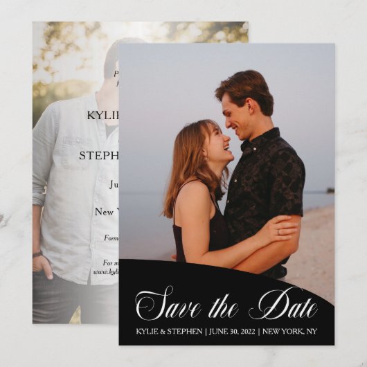 Simple Modern Classy Script Two Photo Weduwen Save The Date (Voorkant / Achterkant)