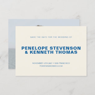 Simple Modern Cobalt Blue Photo Wedding Save The Date