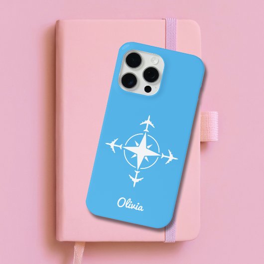 Simple Modern Compass and Airplane Travel Custom Case-Mate iPhone Case