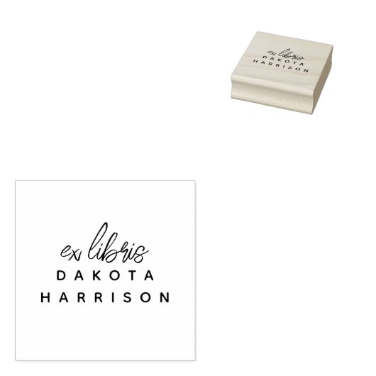 Simple Modern Custom Name Script Ex Libris Rubberstempel (Gestempeld)