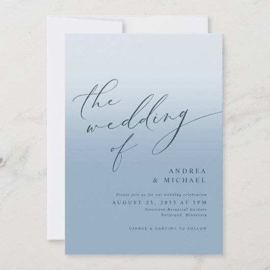 Simple Modern Dusty Blue Navy Photo Wedding Kaart (Voorkant)
