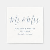 Simple Modern Dusty Blue Script Mr en Mrs Wedding Servet (Voorkant)