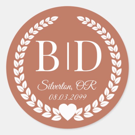 Simple Modern Earthy Terracotta Monogram Ronde Sticker (Voorkant)