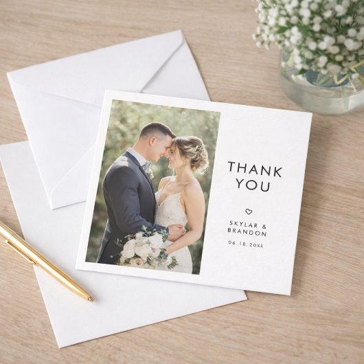 Simple Modern Elegant Rustic Wedding Photo Square  Bedankkaart