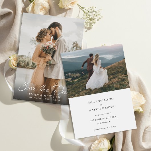 Simple Modern Elegant Script Photo Wedding Save The Date