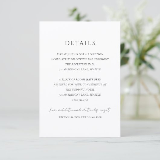 Simple Modern Elegant Wedding Informatiekaartje (Staand voorkant)