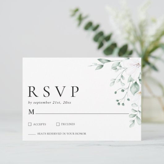 Simple Modern Eucalyptus Greenery Wedding RSVP (Debout devant)