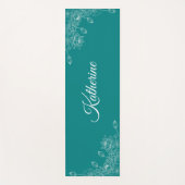 Simple Modern Floral Script Name Teal Lotus  Yogamat (Voorkant)