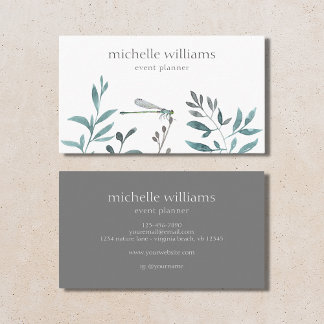 Simple Modern Garden Greenery Botanical Damselfly Visitekaartje