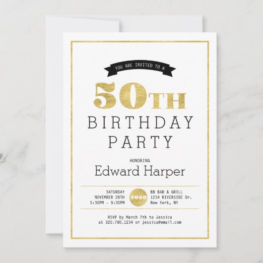 Simple Modern Gold 50e anniversaire Invitation de  (Devant)