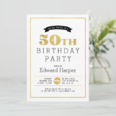 Simple Modern Gold 50e anniversaire Invitation de  (Debout devant)