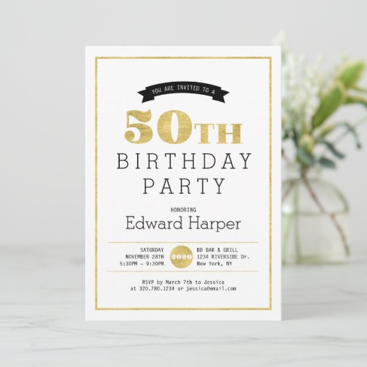 Simple Modern Gold 50e anniversaire Invitation de  (Debout devant)