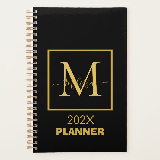Simple Modern Gold and Black Monogram Planner (Voorkant)