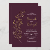 Simple Modern Gold Leaf Burgundy Wedding Kaart (Voorkant / Achterkant)