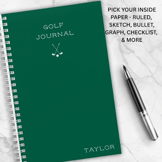Simple Modern Golf Journal Nom Personnalisé Vert