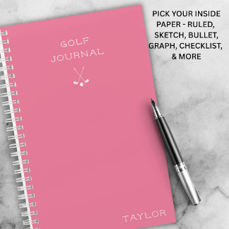 Simple Modern Golf Journal Personalized Name Pink