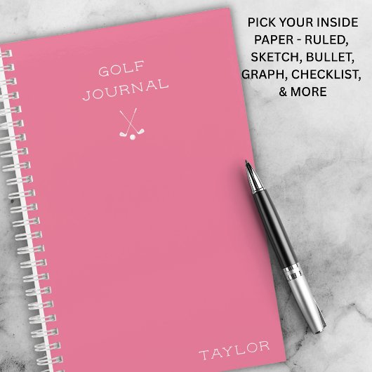 Simple Modern Golf Journal Personalized Name Pink Notitieboek