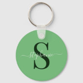 Simple Modern Green Monogram Initiaal Voornaam Sleutelhanger (Voorkant)