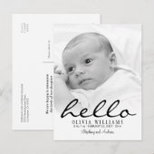 Simple Modern Hallo Baby Birth Photo Briefkaart (Voorkant / Achterkant)