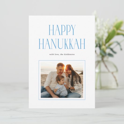 Simple Modern Happy Hanukkah Typography Photo Feestdagenkaart (Staand voorkant)