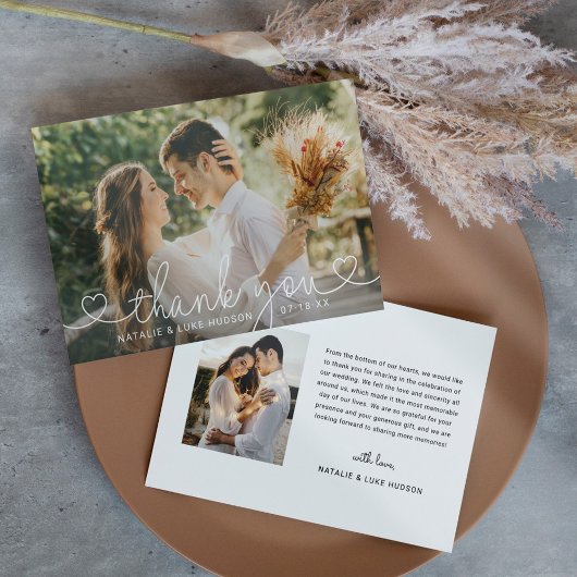 Simple Modern Heart Script Weduwfoto Bedankkaart