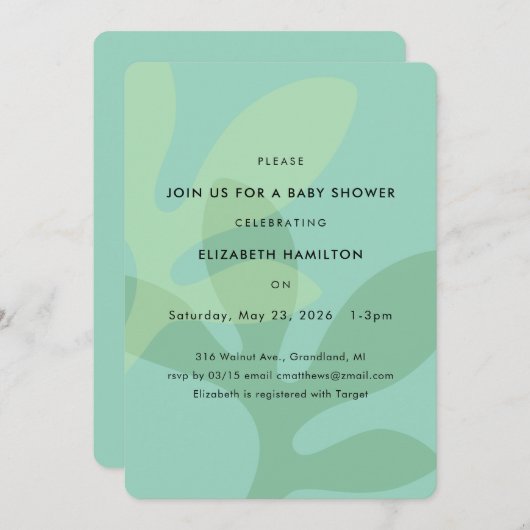 Simple Modern Leaf Design Baby Shower Invitation (Devant / Derrière)