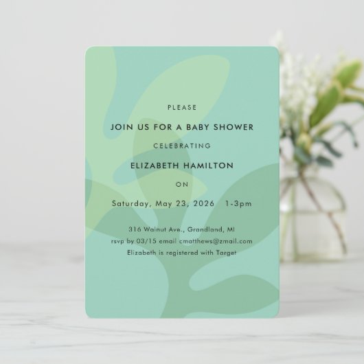 Simple Modern Leaf Design Baby Shower Invitation (Debout devant)