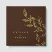 Simple Modern Leaves Dark Brown Wedding Gold (Recto)