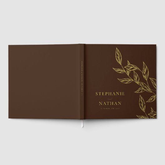 Simple Modern Leaves Dark Brown Wedding Gold (Complet)