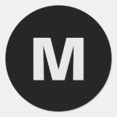 Simple Modern Light Gray on Black Monogram Initial Ronde Sticker (Voorkant)