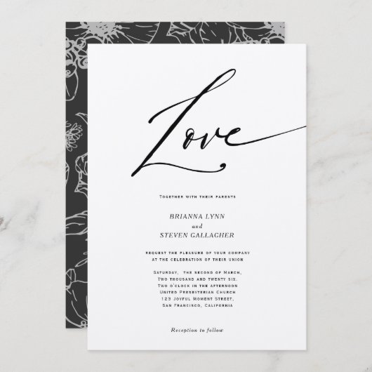 Simple Modern Love faire-part de mariage calligrap (Devant / Derrière)