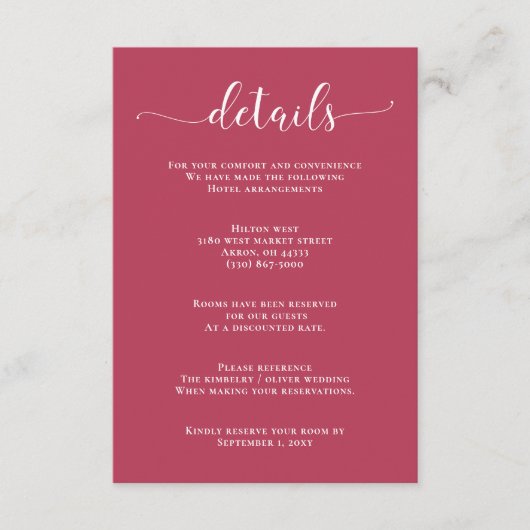 Simple Modern Magenta Wedding Enclosure Kaart (Voorkant)