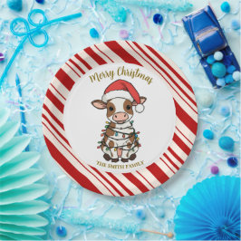 Simple modern merry christmas calf Cow OX pattern Papieren Bordje