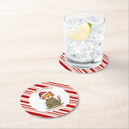 Simple modern merry christmas kitten CatMAS patter Ronde Kartonnen Onderzetter