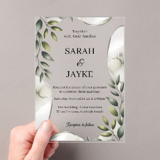 Simple Modern Minimal Green Leaf Wedding Acrylic  Acryl Uitnodigingen