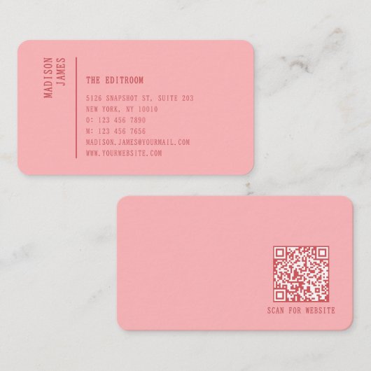 Simple Modern Minimal Pink QR Code Visitekaartje (Voorkant / Achterkant)