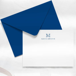 Simple Modern Navy Blue Monogram Initiaal Note Kaa Kaart