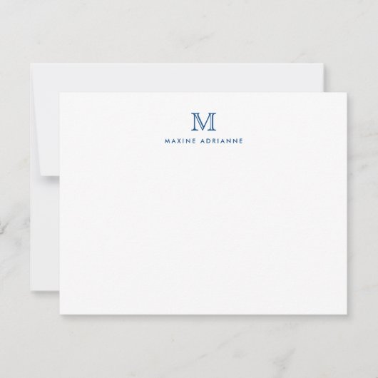 Simple Modern Navy Blue Monogram Initiaal Note Kaa Kaart (Voorkant)