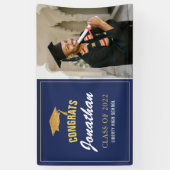 Simple Modern Navy Blue Photo Afstuderen Spandoek (Verticaal)