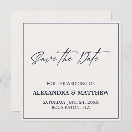 Simple Modern Navy Blue Typografie Save The Date (Voorkant / Achterkant)