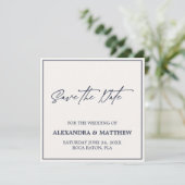 Simple Modern Navy Blue Typografie Save The Date (Staand voorkant)