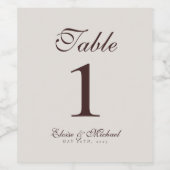 Simple Modern Neutral Brown Wedding Table Number  Wijn Etiket (Enkel label)