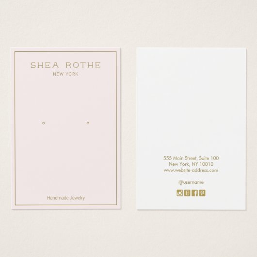 Simple Modern Pale Pink  Earring Display Card (Devant & derrière)