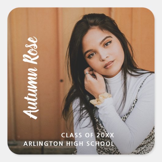 Simple Modern Photo Afstuderen Vierkante Sticker (Voorkant)
