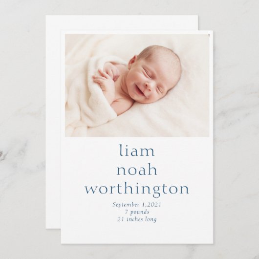 Simple Modern Photo Baby Aankondiging (Voorkant / Achterkant)