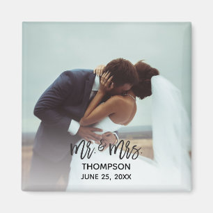 Simple Modern Photo Custom Wedding Pas getrouwd Magneet