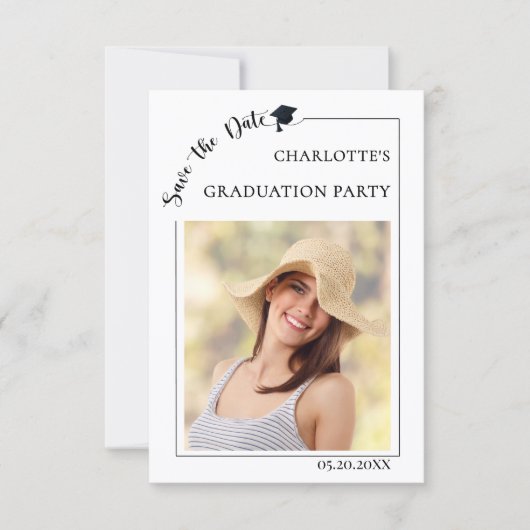 Simple modern photo Graduation party Save the Date (Devant)